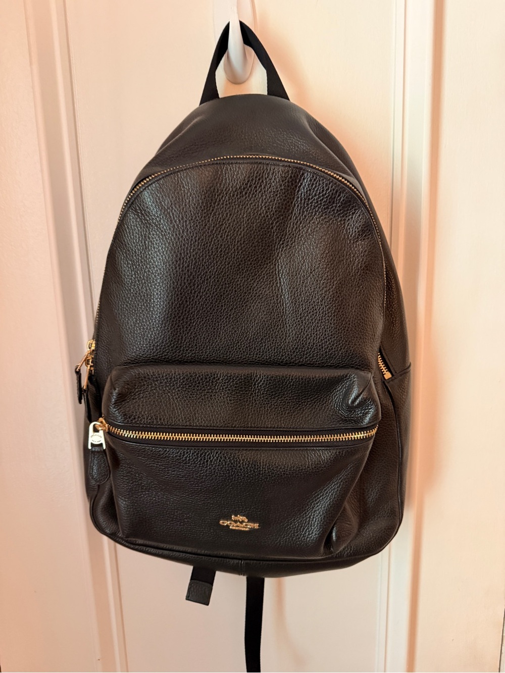 Coach Black Pebbled Leather Backpack with Gold Hardware